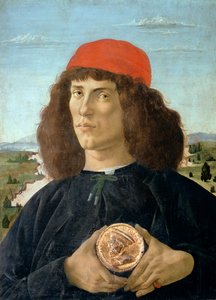 Cosimo I de &39;Medici (&39; द एल्डर &39;) (1389-1463) (पैनल पर तड़का) के पदक को धारण करने वाले एक युवक का चित्र